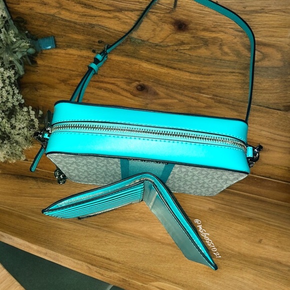 Michael Kors Ombré Center Stripe Crossbody + Passport Wallet in Ocean Blue Multi - Picture 11 of 15